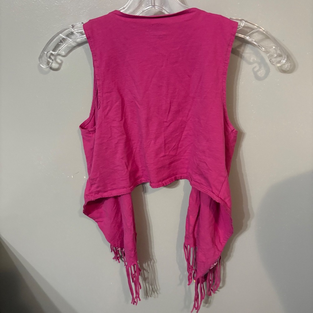 Route 66 Pink Open Fringe Vest Sleeveless Southwestern Style (Girls Large 10/12) - Picture 3 of 4